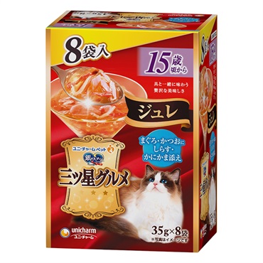 銀のスプーン 三ツ星グルメ パウチジュレ 15歳頃から まぐろ･かつおにしらす･かにかま添え 35g×8袋 ユニ・チャーム