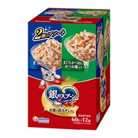 銀のスプーン パウチ 2種のアソート 60g×12袋 ユニ・チャーム(まぐろ&まぐろ・かつおにかつお節入り)
