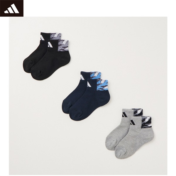 adidas(アディダス) バックＧＰショート丈ソックス 3足組 キッズ 男の子(グレー/ネイビー/ブラック-13-19cm)