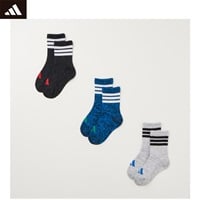 adidas(アディダス) ラインカジュアルクルー丈ソックス 3足組 キッズ 男の子(チャコール/ブルー/グレー-13-19cm)