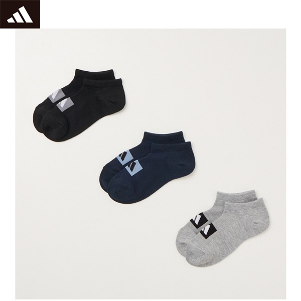 adidas(アディダス) 甲ロゴスニーカー丈ソックス 3足組 キッズ 男の子(グレー/ネイビー/ブラック-21-23cm)