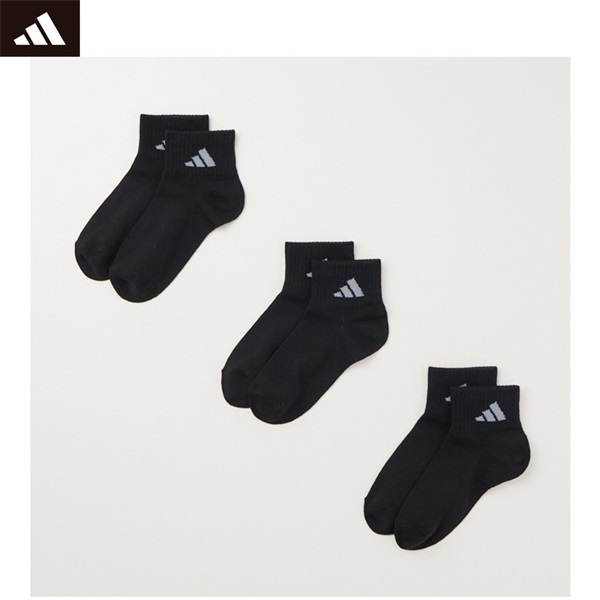 adidas(アディダス) 無地ショート丈ソックス 3足組 キッズ 男の子(ブラック-21-23cm)