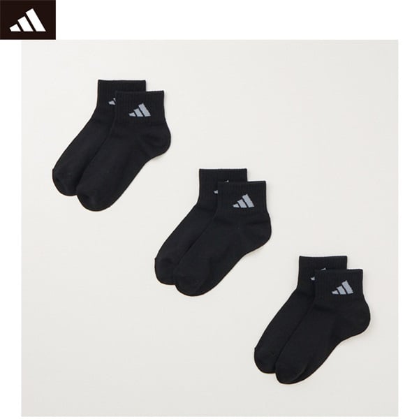 adidas(アディダス) 無地ショート丈ソックス 3足組 キッズ 男の子(ブラック-23-25cm)