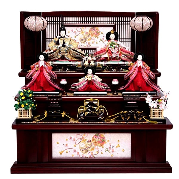 【1点限定販売♡ぷく雛】 木村一秀作 安土雛 五人飾「福梅」二曲一双屏風 木製燭台 半円