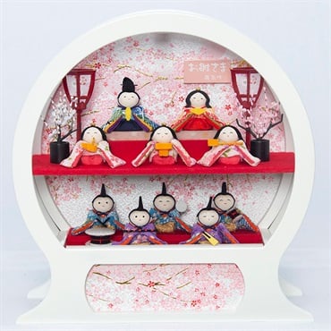 福仙 ちりめん雛十人ケース飾り「舞あそび」白色 4532365232155