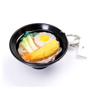 食品サンプルキーホルダー 麺類(玉子天ぷらうどん)