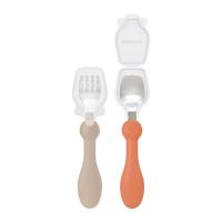 エジソンママ フォーク＆スプーン プチ カバー付 テラコッタ 1歳頃～(4544742916954)