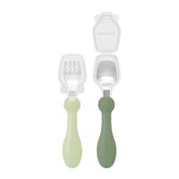 エジソンママ フォーク＆スプーン プチ カバー付 オリーブ 1歳頃～(4544742916961)