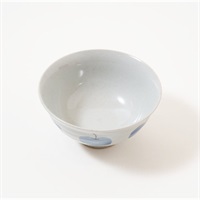 波佐見焼　土物ミニ茶碗　リンゴ(ブルー)