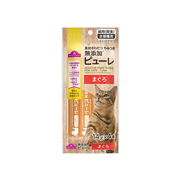 無添加ピューレ 猫用 間食 全猫種用 キャットフード 14g×4本    トップバリュ(まぐろ)