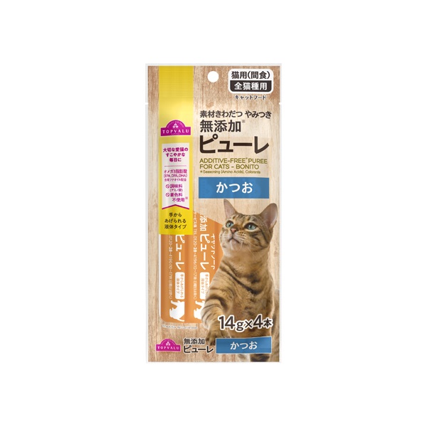 無添加ピューレ 猫用 間食 全猫種用 キャットフード 14g×4本    トップバリュ(かつお)