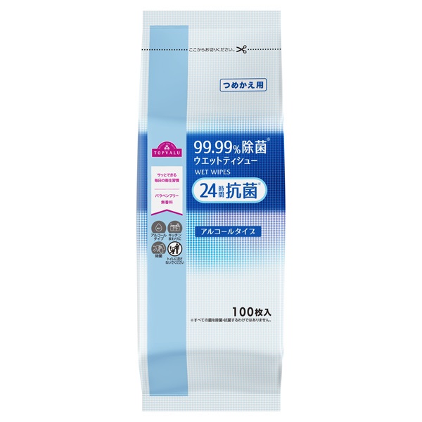 99.99%除菌ウエットティシューアルコールタイプ つめかえ用 100枚