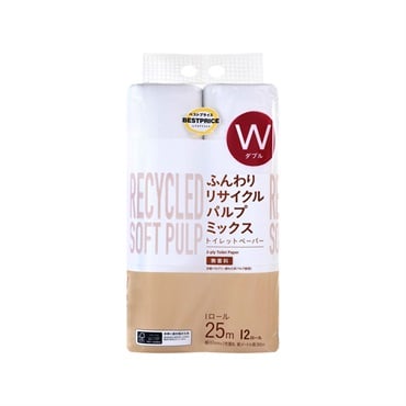 ふんわりリサイクルパルプミックストイレットペーパー TOPVALU BESTPRICE  トップバリュ ベストプライス (TOPVALU BESTPRICE)(ダブル 25m12R)