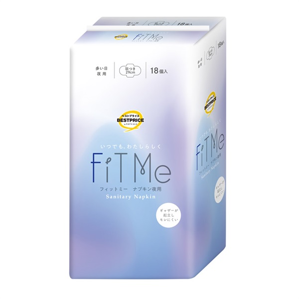 フィットミー 生理用ナプキン 夜用 FiT Me  トップバリュベストプライス(夜用羽つき 18個)