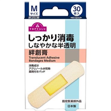 しっかり消毒 しなやかな半透明絆創膏 M 30枚  トップバリュ