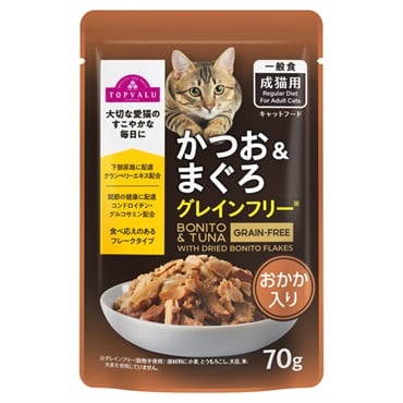 キャットフード かつお＆まぐろ パウチ トップバリュ(かつお＆まぐろ、おかか入り 70g)