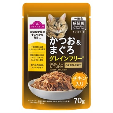 キャットフード かつお＆まぐろ パウチ トップバリュ(かつお＆まぐろ、チキン入り 70g)