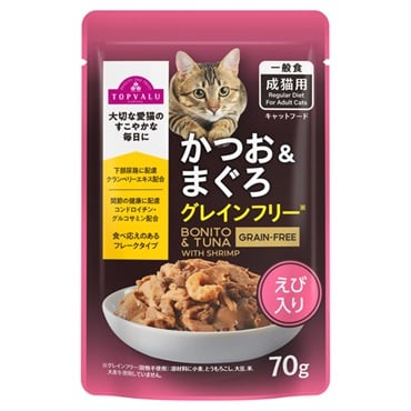 キャットフード かつお＆まぐろ パウチ トップバリュ(かつお＆まぐろ、えび入り 70g)