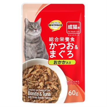 キャットフード かつお＆まぐろ パウチ トップバリュ(かつお＆まぐろ、おかか入り 60g)