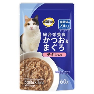 キャットフード かつお＆まぐろ パウチ トップバリュ(かつお＆まぐろ チキン入り 高齢猫用 60g)