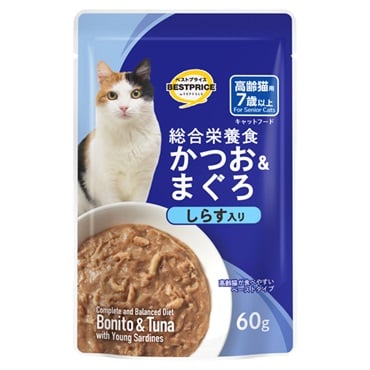 キャットフード かつお＆まぐろ パウチ トップバリュ(かつお＆まぐろ、しらす入り高齢猫用 60g)