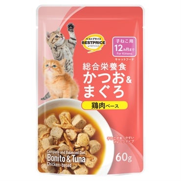 キャットフード かつお＆まぐろ パウチ トップバリュ(かつお＆まぐろ鶏肉ベース子ねこ用 60g)