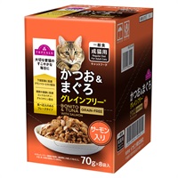 キャットフード かつお＆まぐろ パウチ ボール販売 トップバリュ(かつお＆まぐろ サーモン入り 70gX8個)