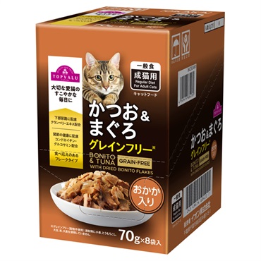 キャットフード かつお＆まぐろ パウチ ボール販売 トップバリュ(かつお＆まぐろ おかか入り  70gX8個)