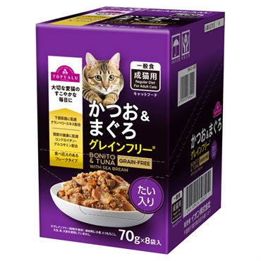 キャットフード かつお＆まぐろ パウチ ボール販売 トップバリュ(かつお＆まぐろ たい入り 70gX8個)