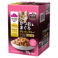 キャットフード かつお＆まぐろ パウチ ボール販売 トップバリュ(かつお＆まぐろ えび入り　 70gX8個)