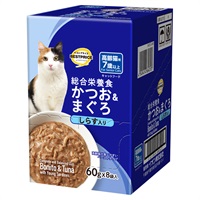 キャットフード かつお＆まぐろ パウチ ボール販売 トップバリュ(かつお＆まぐろ しらす高齢猫用 60gX8個)