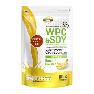 WPC&SOY プロテインパウダー グルコサミンイン バナナ風味 1000g トップバリュ ベストプライス TOPVALU BESTPRICE