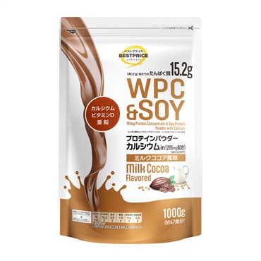 WPC&SOY プロテインパウダー カルシウムイン ミルクココア風味 1000g トップバリュ ベストプライス TOPVALU BESTPRICE