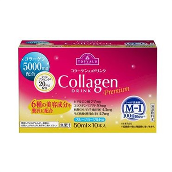 コラーゲン入り ドリンク Premiumフルーツ ヨーグルト味 10本    トップバリュ(５０ｍｌｘ１０本)