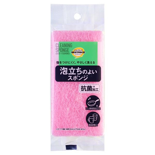 泡立ちのよい スポンジ 片面不織布タイプ 1個    トップバリュベストプライス(4549741141444)