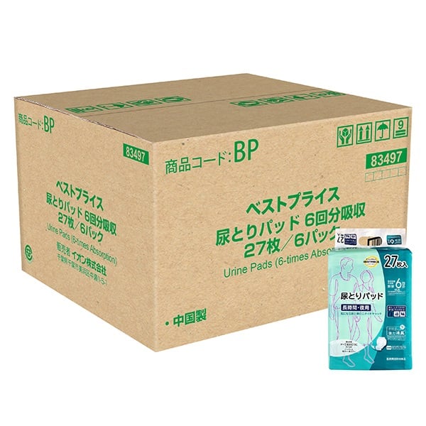 尿とりパッド 長時間・夜用 6回分吸収 27枚 トップバリュベストプライス(27枚×6個)