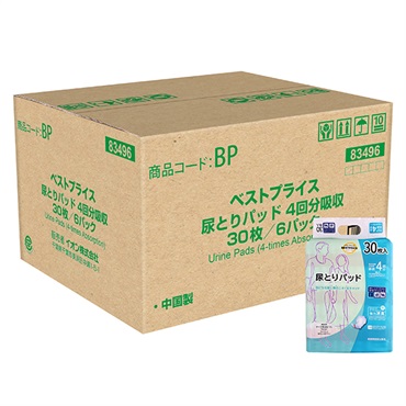 尿とりパッド 4回分吸収 30枚 トップバリュベストプライス(30枚×6個)
