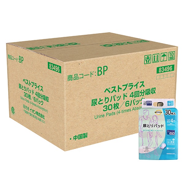 尿とりパッド 4回分吸収 30枚 トップバリュベストプライス(30枚×6個)