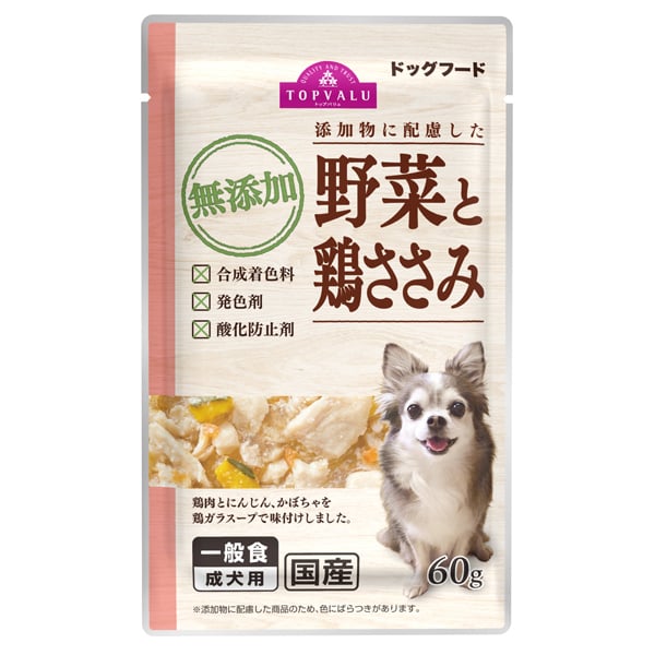 添加物に配慮 ドッグフード ささみ&野菜 60g    トップバリュ(4549741420082)