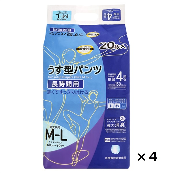 うす型 長時間パンツ M‐Lサイズ ケース販売 20枚入×4個 トップ