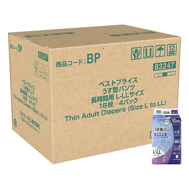 うす型パンツ 長時間用 L‐LLサイズ 18枚 トップバリュベストプライス(18枚×4個)