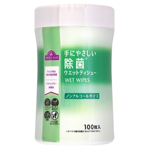 除菌ウエットティシュー ノンアルコール 本体 100枚    トップバリュ(100枚入)