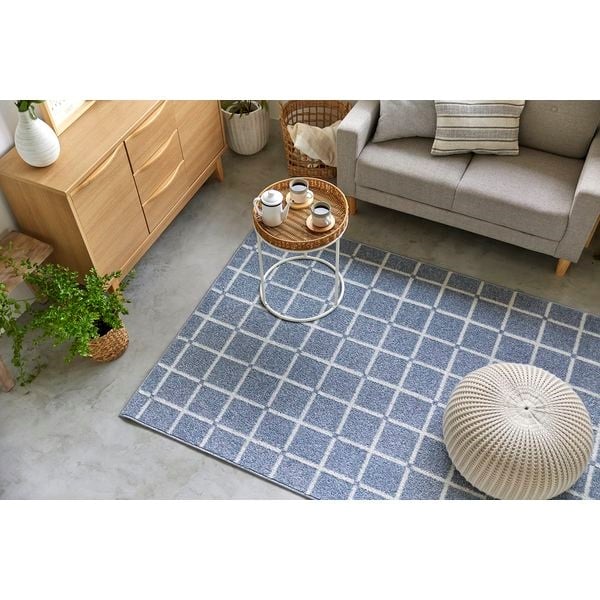 スミノエ　オセロ　ラグ　カーペット　洗える　国産　アレルブロック　デザインラグ(ブルー-185×185cm)