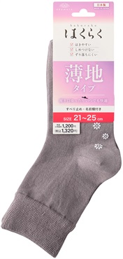 はくらく 履口のびーる設計綿滑止 くつ下 21cmｰ25cm 岡本(無地15cm丈クルー (グレー))