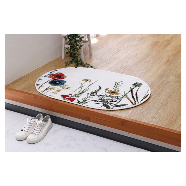 ウィルトンマット　ボタニカル(アイボリー-60×90cm 楕円)