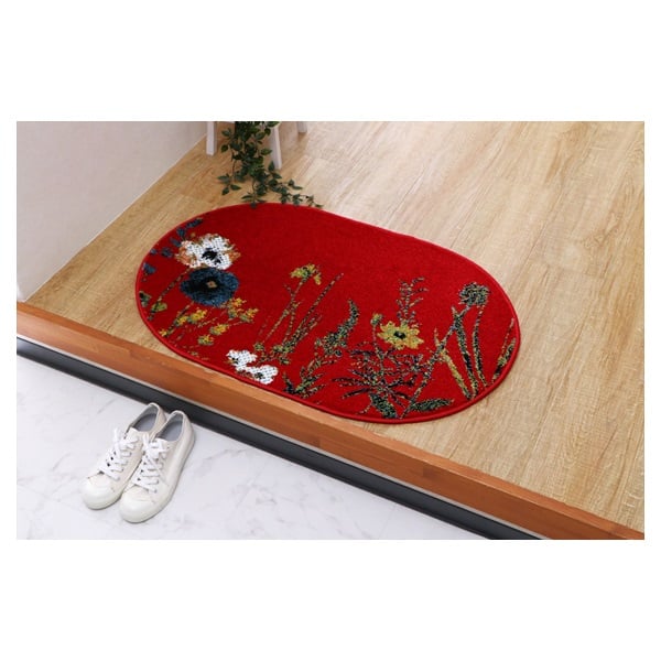 ウィルトンマット　ボタニカル(レッド-60×90cm 楕円)
