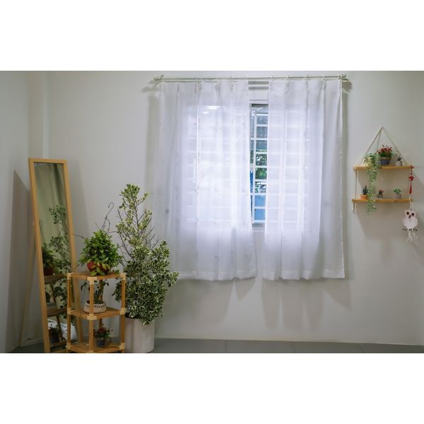 刺繍ボイルレースカーテン　エンブフラワー(ピンク-100×213cm　2枚入)