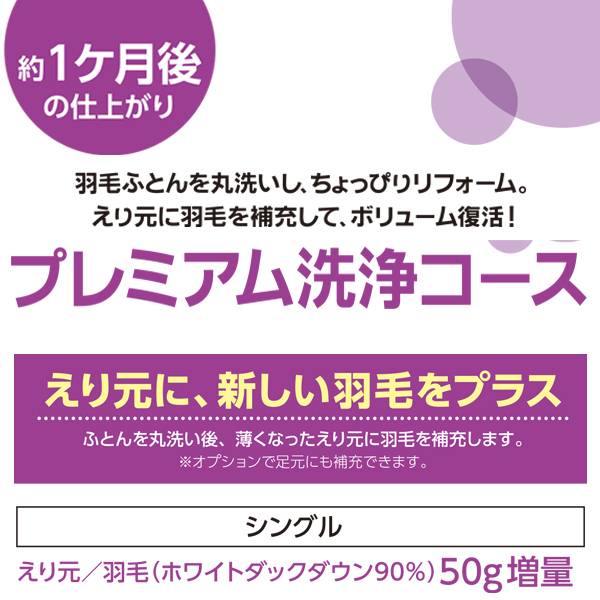 おふとん屋さんの羽毛ふとん洗浄＆プチリフォーム(えり元50g増量-シングル)