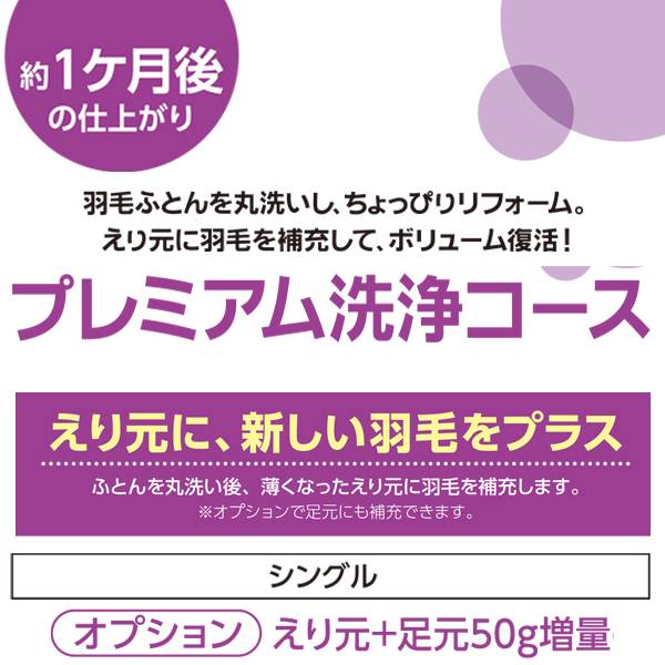 おふとん屋さんの羽毛ふとん洗浄＆プチリフォーム(えり元+足元50g増量-シングル)
