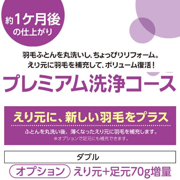おふとん屋さんの羽毛ふとん洗浄＆プチリフォーム(えり元+足元70g増量-ダブル)